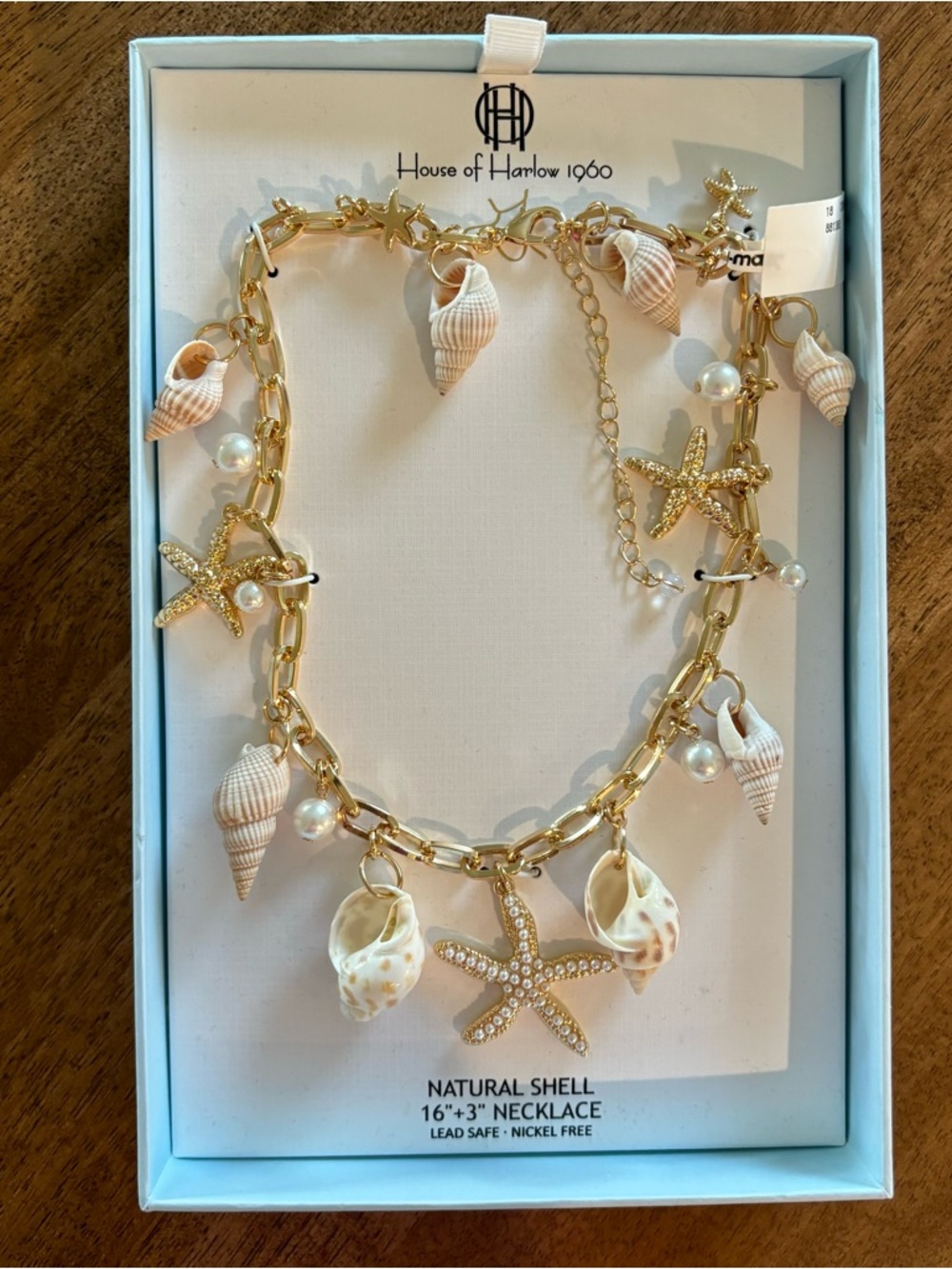House of Harlow Gold Shell & Starfish Charm Necklace - White Shells Summer Vibes